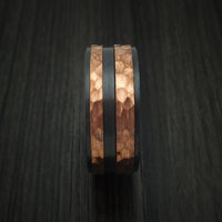 Black Titanium Men's Ring with Raised Hammered Copper Inlays Custom Made Band