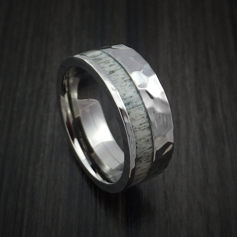 Titanium and Antler Rock Hammered Ring Custom Made Band