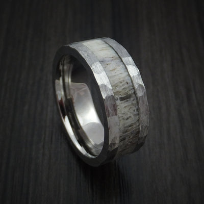 Titanium and Antler Hammered Ring Custom Made Band