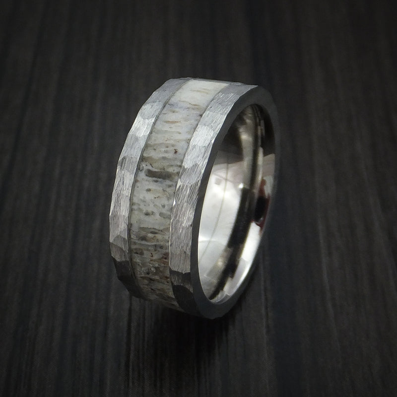 Titanium and Antler Hammered Men's Ring Custom Made Band | Revolution ...