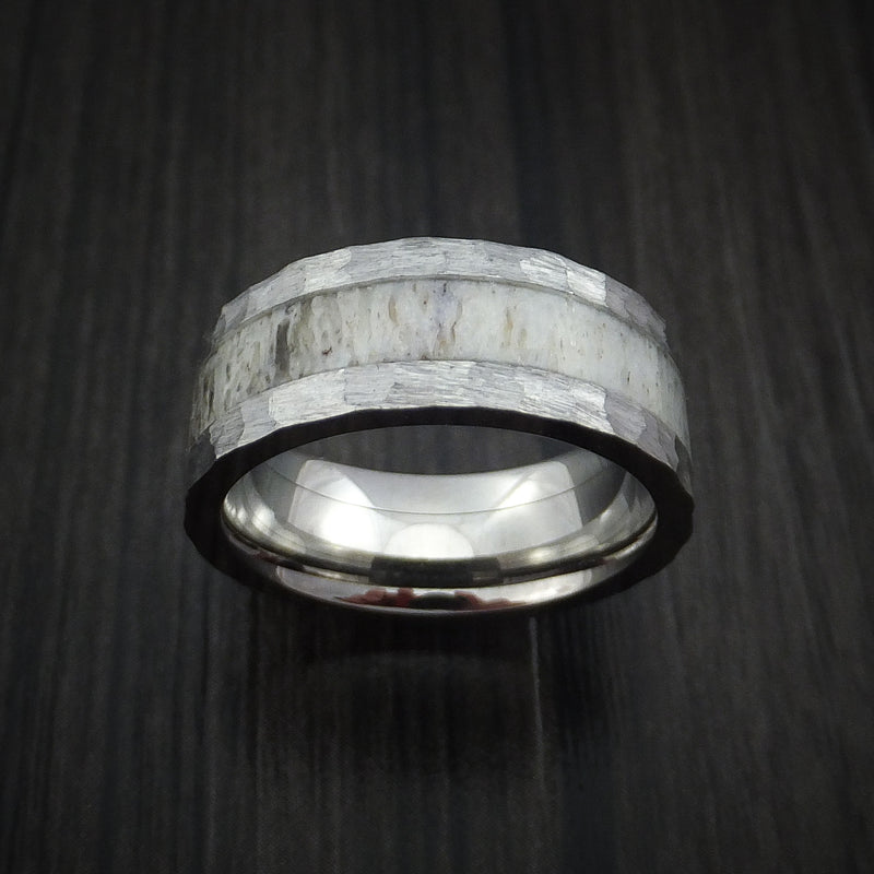 Titanium and Antler Hammered Ring Custom Made Band