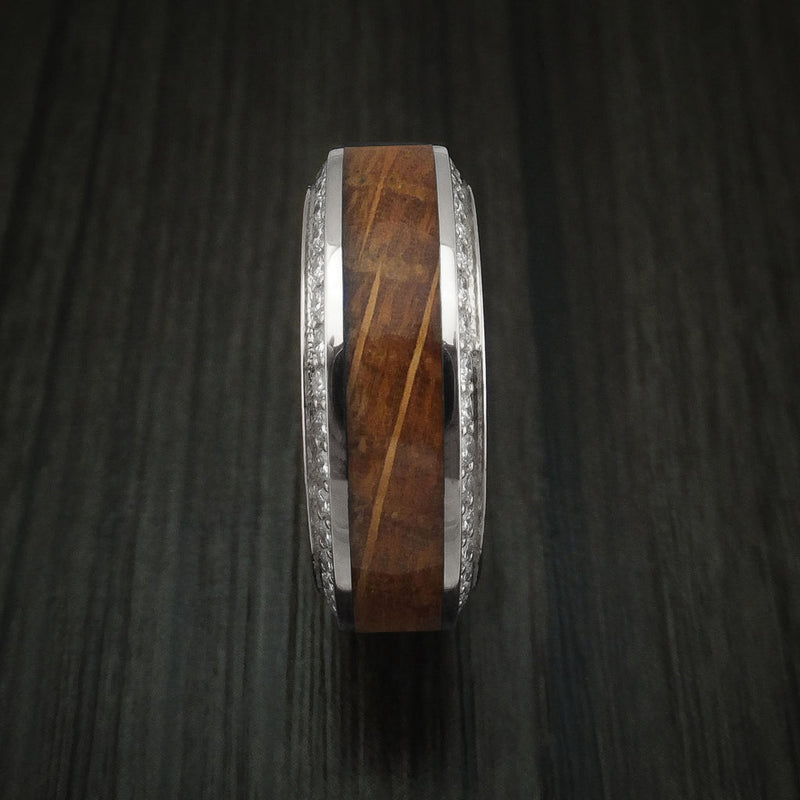 14K Gold Men's Ring With Wood Inlay And Eternity Set Diamonds Custom Made Band