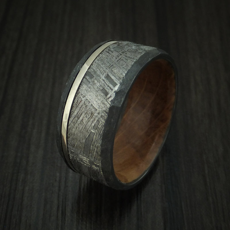 Black Zirconium and Meteorite Ring with Platinum and Wood Sleeve Custom Made