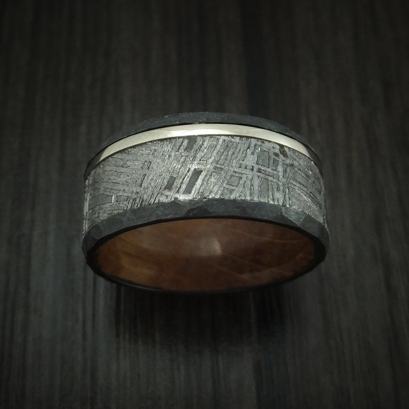 Black Zirconium and Meteorite Ring with Platinum and Wood Sleeve Custom Made