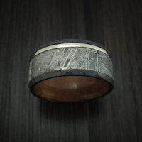 Black Titanium and Meteorite Ring with Platinum and Wood Sleeve Custom Made