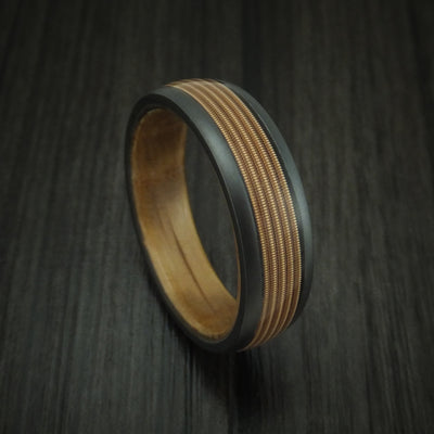 Black Zirconium Guitar String Ring With Hardwood Sleeve Custom Made Band