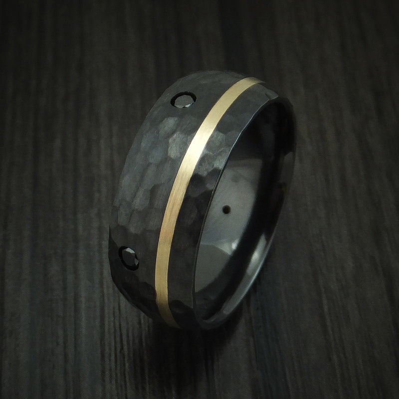 Black Zirconium and Gold Ring with Black Diamonds Custom Made