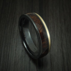 Black Titanium and Gold Ring with Hardwood Inlay Custom Made