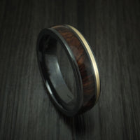 Black Zirconium and Gold Men's Ring with Hardwood Inlay Custom Made ...