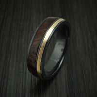 Black Zirconium and Gold Ring with Hardwood Inlay Custom Made