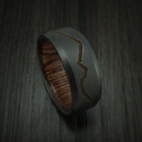 Black Zirconium Ring with Custom Mountain Milling and Hardwood Interior Sleeve Custom Made