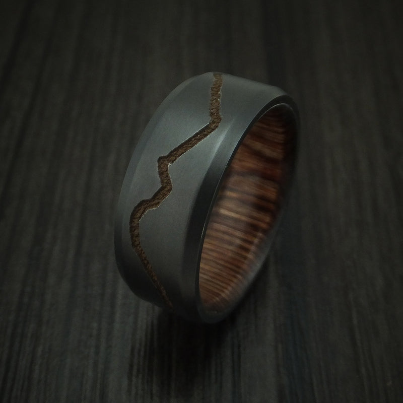Black Zirconium Ring with Custom Mountain Milling and Hardwood Interior Sleeve Custom Made