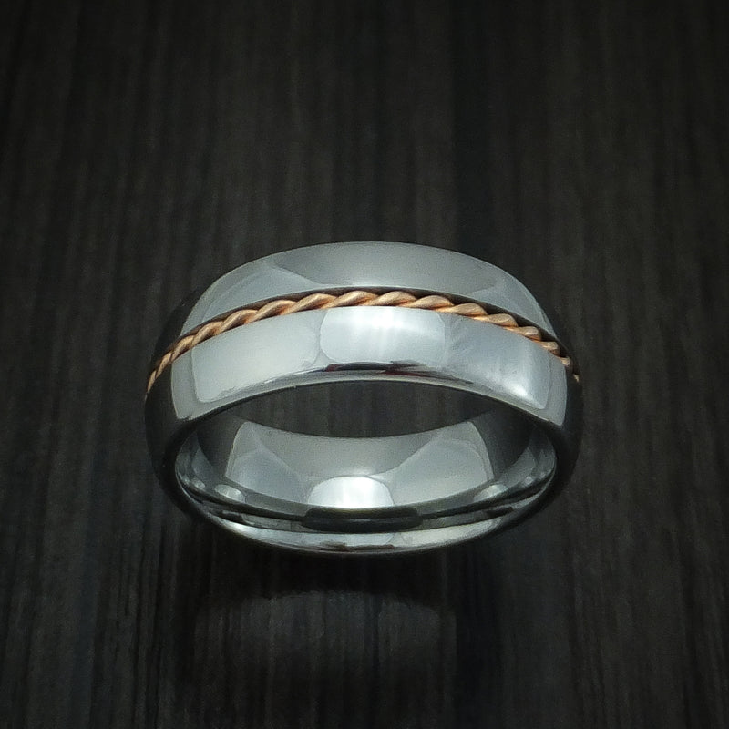 Tungsten Band with Rose Gold Inlay Custom Made Ring
