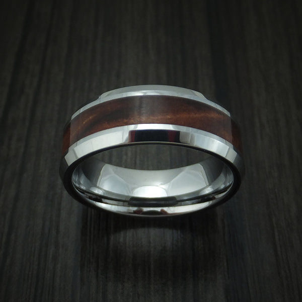 Tungsten Band with Mahogany Wood Inlay Custom Made Men's Ring