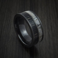 Black Titanium with Charcoal Wood and Antler Men's Ring Custom Made Band