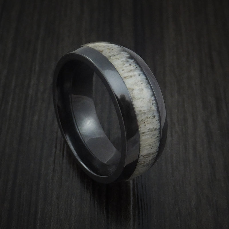 Black Zirconium and Antler Ring Custom Made Band