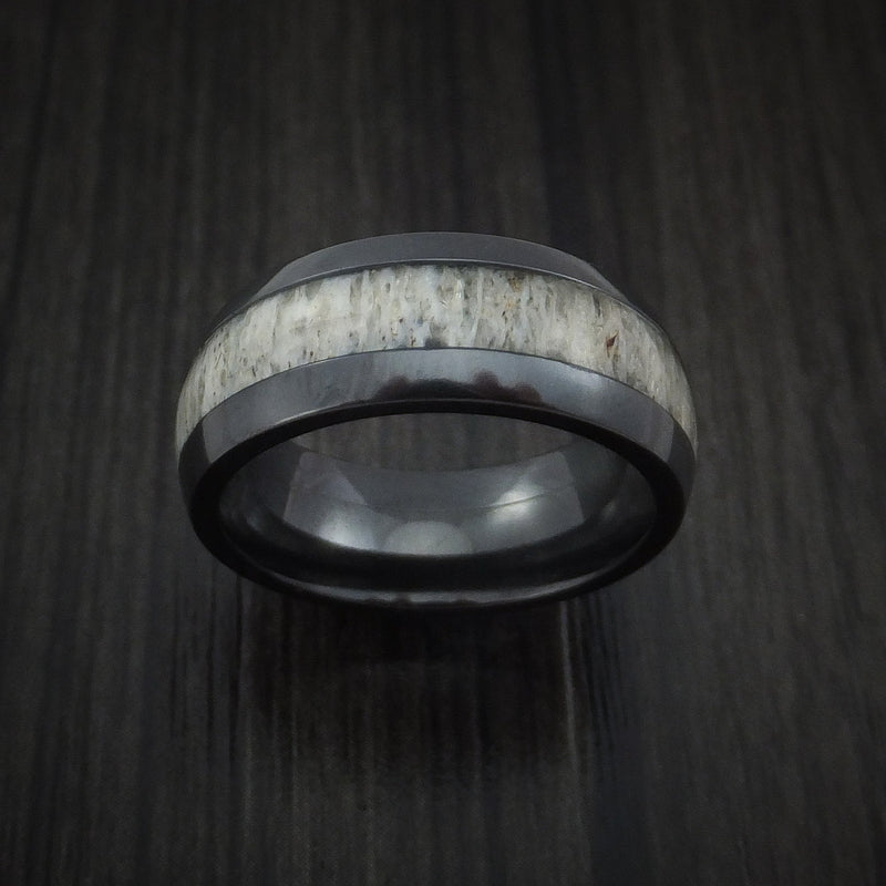 Black Titanium and Antler Men's Ring Custom Made Band