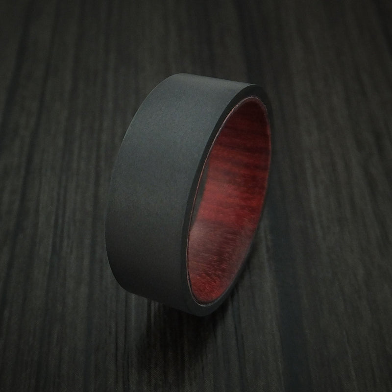 Black Titanium Ring with Hardwood Interior Sleeve Custom Made Band
