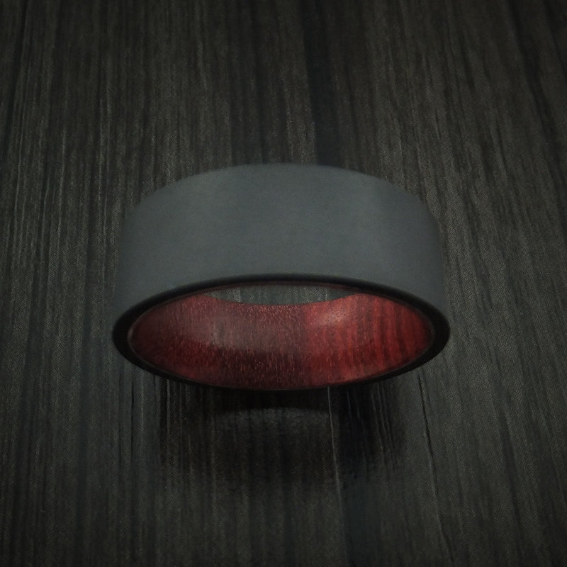 Black Titanium Ring with Hardwood Interior Sleeve Custom Made Band