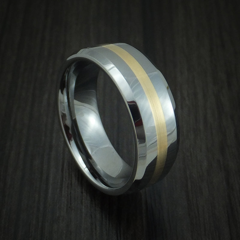 Tungsten Band with Yellow Gold Inlay Custom Made Ring