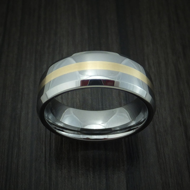 Tungsten Band with Yellow Gold Inlay Custom Made Ring