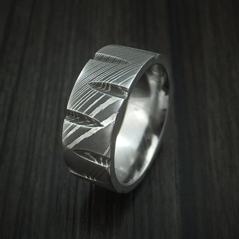 Damascus Steel Wedge Cut Ring Custom Made Band
