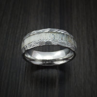 Damascus Steel and Antler Rock Hammered Ring Custom Made Band