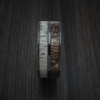 Black Zirconium Ring with King's Camo Woodland Shadow and Antler Inlays Custom Made Band