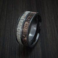 Black Titanium Men's Ring with Camo and Antler Inlays Custom Made Wedding Band