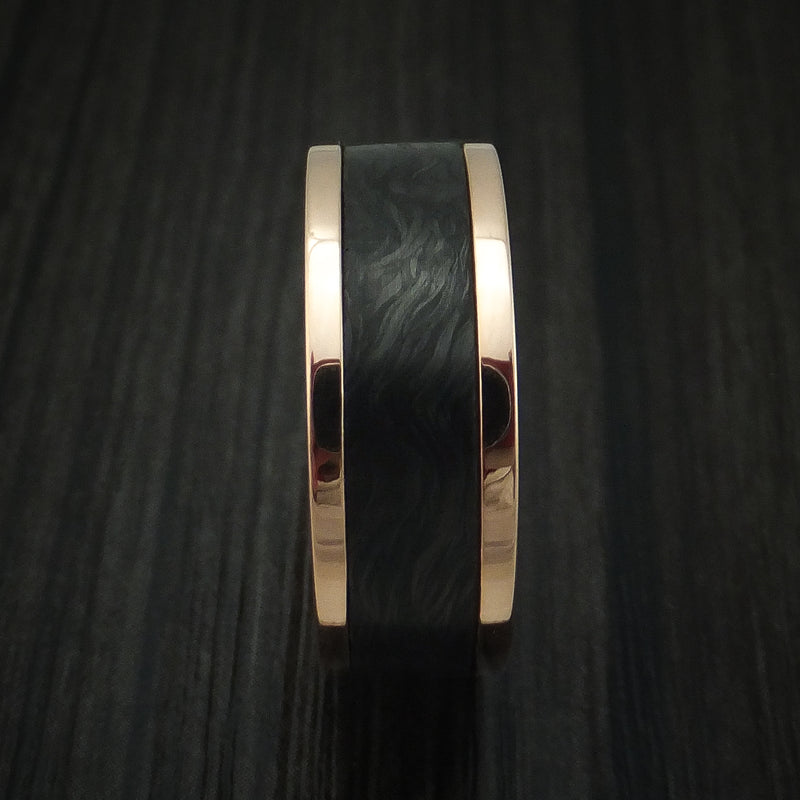 14K Rose Gold and Forged Carbon Fiber Custom Made Ring