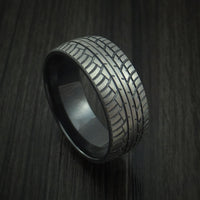 Black Titanium Men's Ring Textured Tread Pattern Band Made to Any Sizing 3-22