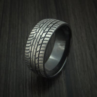 Black Titanium Men's Ring Textured Tread Pattern Band Made to Any Sizing 3-22