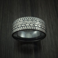 Black Titanium Men's Ring Textured Tread Pattern Band Made to Any Sizing 3-22