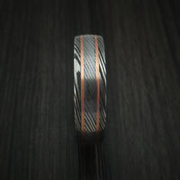 Damascus Steel Ring with Copper Inlays and Hardwood Sleeve
