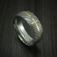 Damascus Steel with 14K Gold Cross Inlay Custom Made