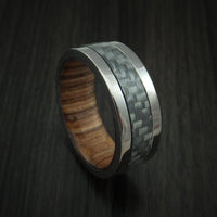 Titanium Ring with Carbon Fiber Inlay and Teak Hardwood Sleeve Custom Made