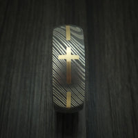 Damascus Steel with 14K Gold Cross Inlay Custom Made