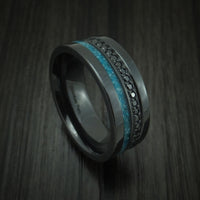 Black Zirconium and Black Diamond Ring with Turquoise Inlay Custom Made