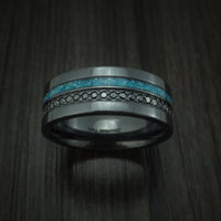 Black Titanium and Black Diamond Ring with Turquoise Inlay Custom Made
