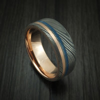 Damascus Steel with 14K Gold and Cerakote Ring Custom Made