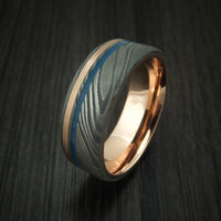 Damascus Steel with 14K Gold and Cerakote Ring Custom Made