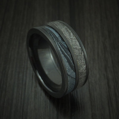 Black Zirconium M3 Mokume And Gibeon Meteorite Ring Custom Made Band