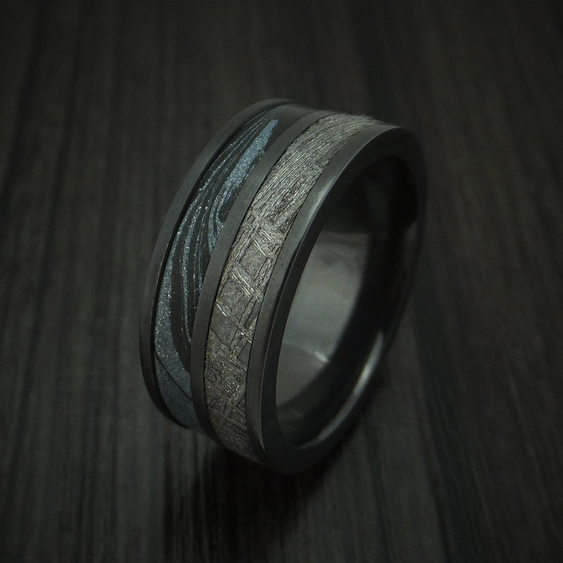 Black Titanium M3 Mokume And Gibeon Meteorite Ring Custom Made Band