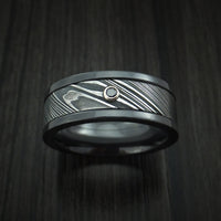 Black Titanium and Kuro Damascus Steel Band with Black Diamond Custom Made Men's Ring