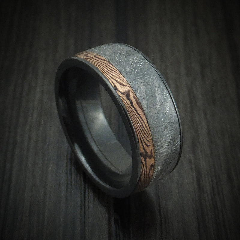 Black Zirconium Ring with Meteorite and Mokume Shakudo Inlays Custom Made