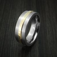 Titanium Ring with Raised 14k Yellow Gold Inlay Custom Made Band