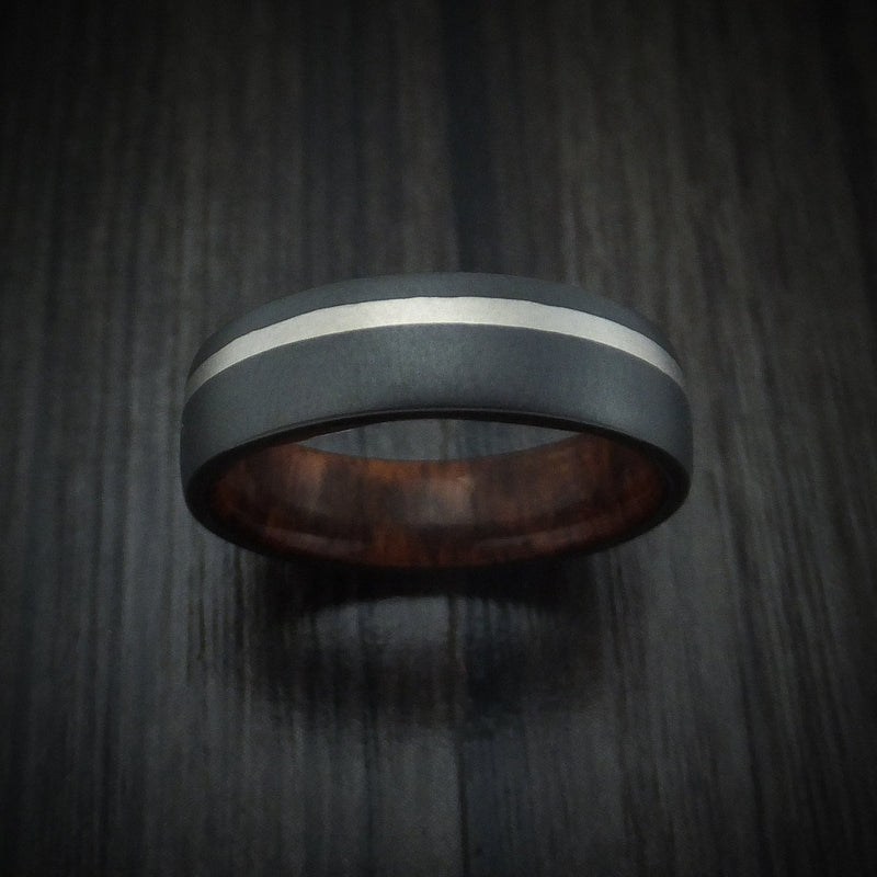 Black Titanium and Platinum Ring with Wood Sleeve Custom Made Band