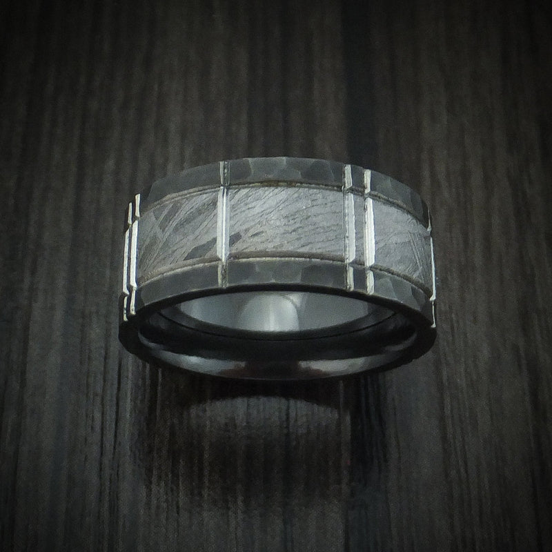 Black Titanium and Meteorite Crosshatch Design Ring Custom Made Band