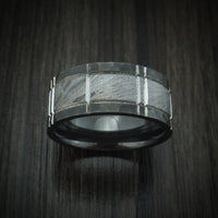 Black Zirconium and Meteorite Crosshatch Design Ring Custom Made Band
