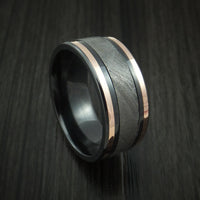 Black Zirconium and Gibeon Meteorite Ring with 14K Rose Gold Inlays Custom Made Band